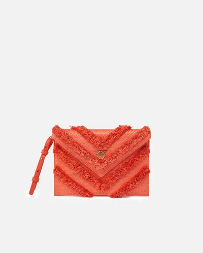 Pinko Flat Clutch Bag In Fringed Chevron Raffia
