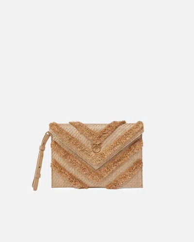 Pinko Flat Clutch Bag In Fringed Chevron Raffia
