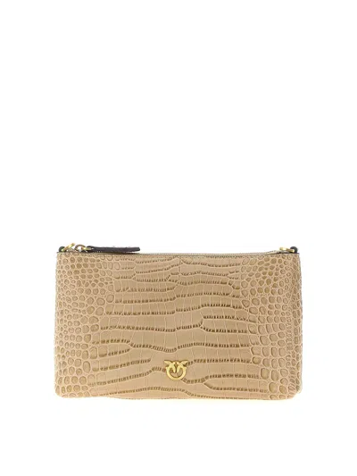 Pinko Flat Horizontal Mini Crossbody Bag In Sand