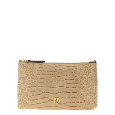 Pinko Flat Horizontal Mini Crossbody Bag In Sand