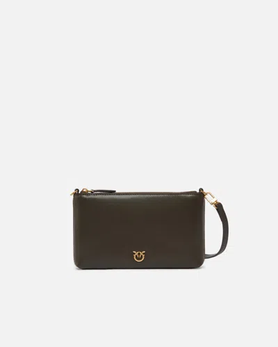 Pinko - Flat Leather Clutch With Love Birds Logo In Green