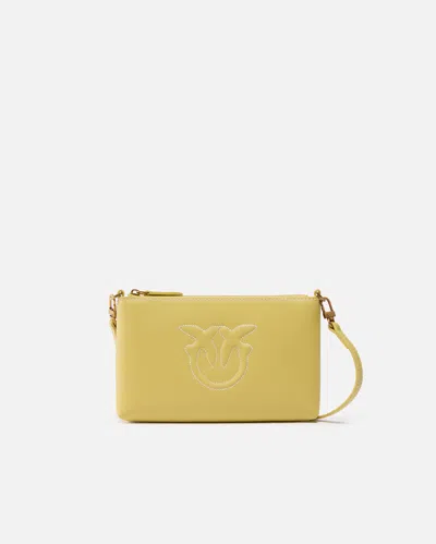 Pinko Flat Leather Crossbody Bag In Lime-antique Gold