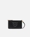 Pinko Horizontal Flat Mini Black Leather Wristlet In Black