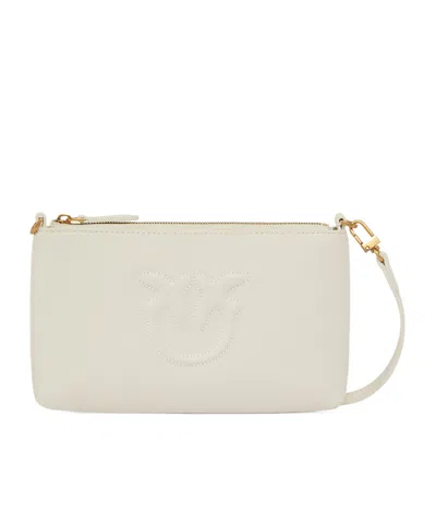 Pinko Flat Leather Crossbody Bag In White
