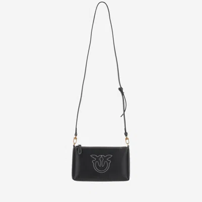 Pinko Flat Leather Shoulder Bag In Black