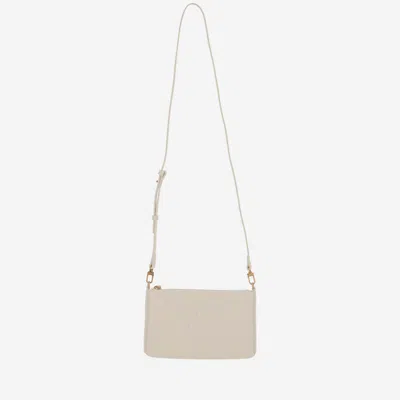 Pinko Flat Leather Shoulder Bag In White