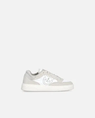 Pinko Flat Leather Sneakers With Contrasting Logo In Sable