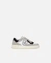 Pinko Flat Leather Sneakers With Contrasting Logo In Sand/black/grey