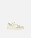 Pinko Casual And Elegant Beige Leather Sneakers Mandy 10 In White/lime
