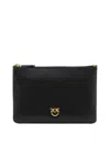 Pinko Flat Love Bag Black Shoulder Bag With Logo Patch In Smooth Leather Woman In Black