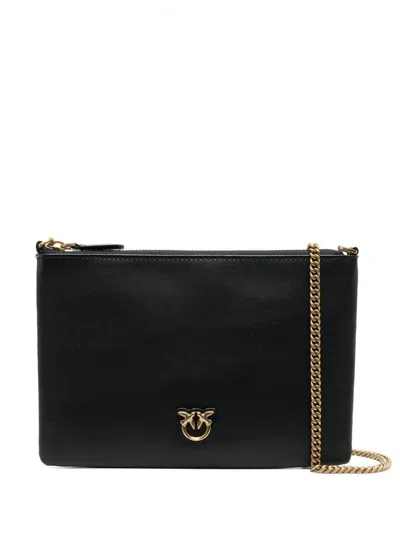 PINKO 'FLAT LOVE BAG' BLACK SHOULDER BAG WITH LOGO PATCH IN SMOOTH LEATHER WOMAN PINKO
