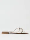 Pinko Milk Calf Leather Slippers With Striped Structure And Golden Details In White