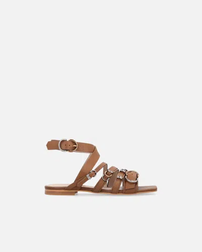 Pinko Flat Sandals With Braided Straps And Metallic Details In Laminated Gold