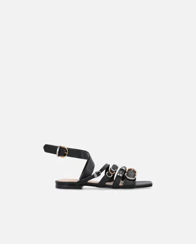 PINKO SANDALS WITH WOVEN STRAPS AND METAL DETAILS
