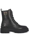 Pinko Leather Combat Boots With Metal Logo