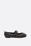 Pinko Nappa Leather Ballet Flats With Straps And Bow In Black