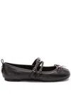 Pinko Nappa Leather Ballet Flats With Straps And Bow In Black
