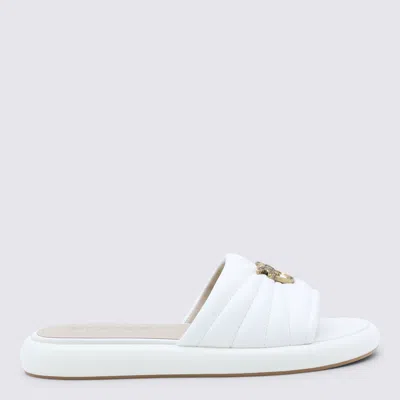 Pinko Fiona White Slides With Chunky Design And Love Birds Logo Plaque In Leather Woman