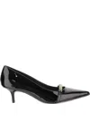 Pinko Glossy Leather Pump With Pointed Toe And Logo Chain Detail In Black