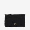 Pinko Small Flat Bag In Crocheted Raffia With Removable Shoulder Strap In Black