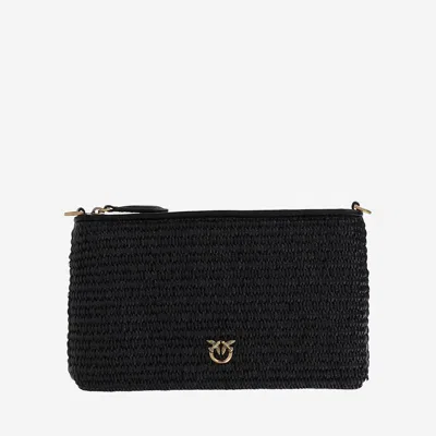 Pinko Flat Shoulder Bag Made Of Raffia In Black