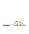 Pinko Milk Calf Leather Slippers With Striped Structure And Golden Details In White