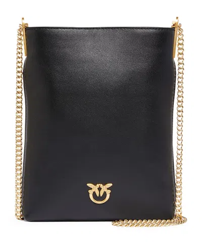 Pinko Flat Vitello Leather Pouch In Black