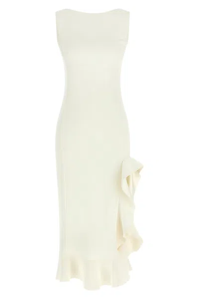 Pinko Ruffle Detail Midi Dress With Scoop Back In Neutral