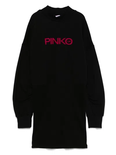 Pinko Kids' Flocked-logo Dress In Black