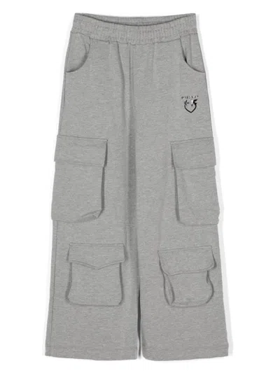 Pinko Kids' Flocked-logo Trousers In Grey