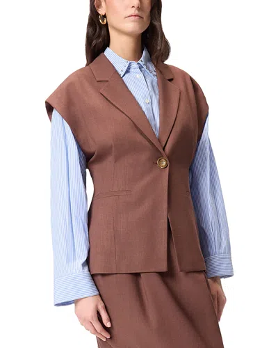 Pinko Single-breasted Sleeveless Gilet In Brown