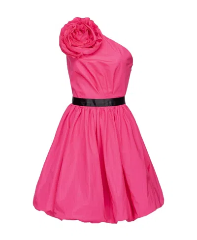 Pinko Floral-appliqué One-shoulder Minidress In Pink