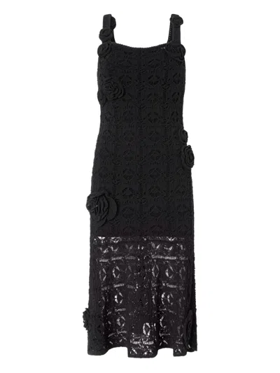 Pinko Floral-appliqué Dress In Black