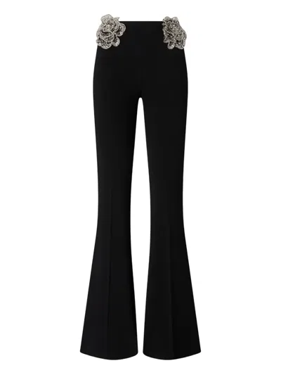 Pinko Floral-appliqué Flared Trousers In Black
