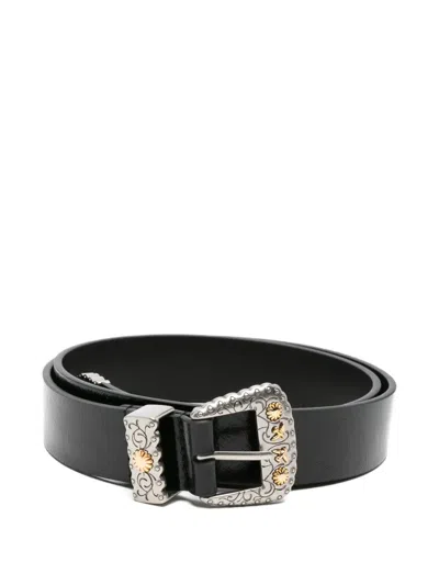 Pinko Floral-buckle Belt In Black
