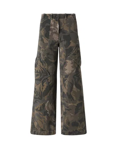 Pinko Floral Camouflage Washed Cotton Trousers In Multi