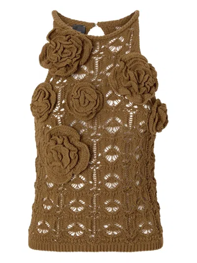 Pinko Floral Crochet Top In Brown