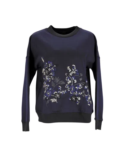 Pinko Floral-embroidered Sweatshirt In Navy Blue Polyester
