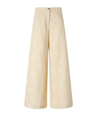 Pinko Floral Jacquard Wide-leg Trousers In Neutral