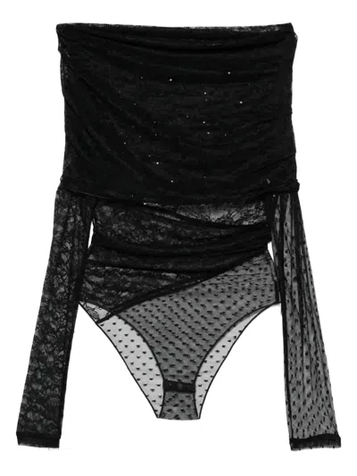 Pinko Floral-lace Bodysuit In Black