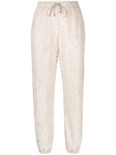 Pinko Floral-lace High-waisted Track Pants In Neutrals