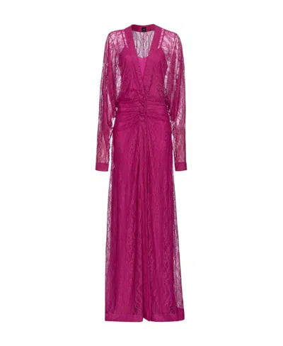 Pinko Floral-lace Long-sleeve Maxi Dress In Purple
