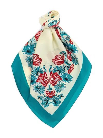 Pinko Floral Logo Scarf In Blue