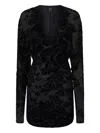 Pinko Mini Dress With Textured Floral Pattern In Black