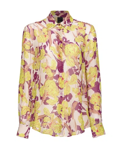 Pinko Floral-print Button-up Shirt In Nude
