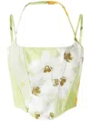 Pinko Floral-print Corset Top In Green