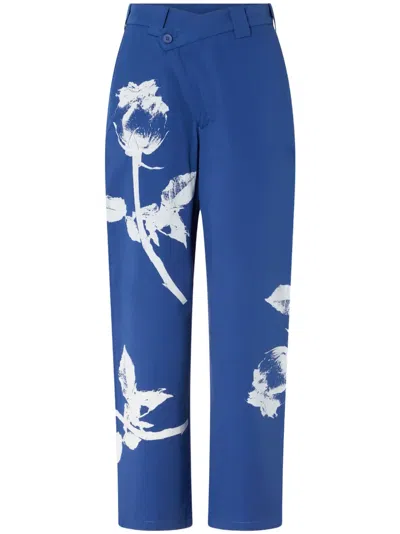 Pinko Floral-print Cotton Pants In Blue