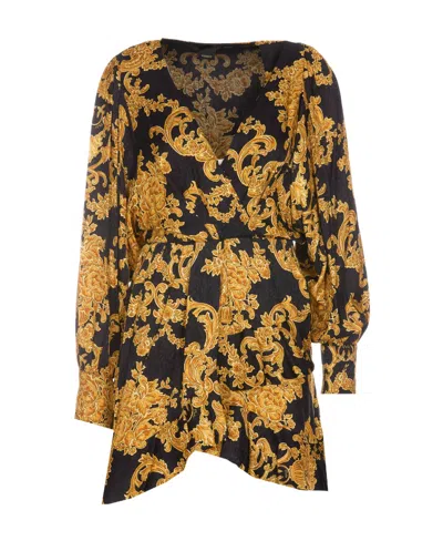 Pinko Floral Print Draped Mini Dress In Black