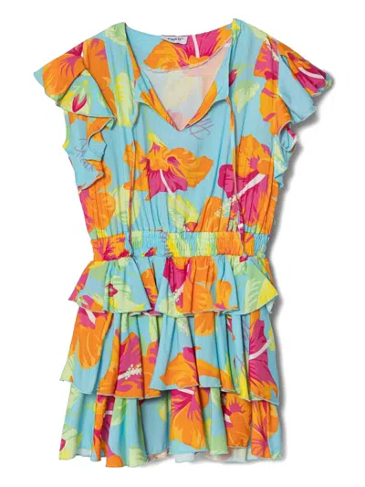 Pinko Kids' Floral-print Dress In Blue