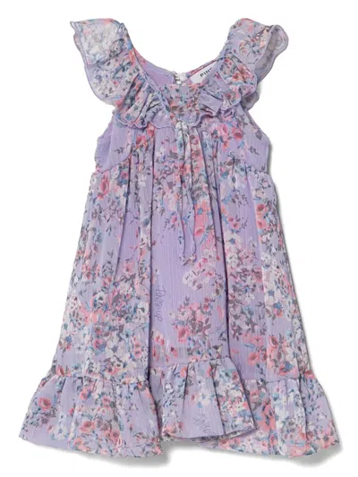Pinko Kids' Floral-print Dress In Purple